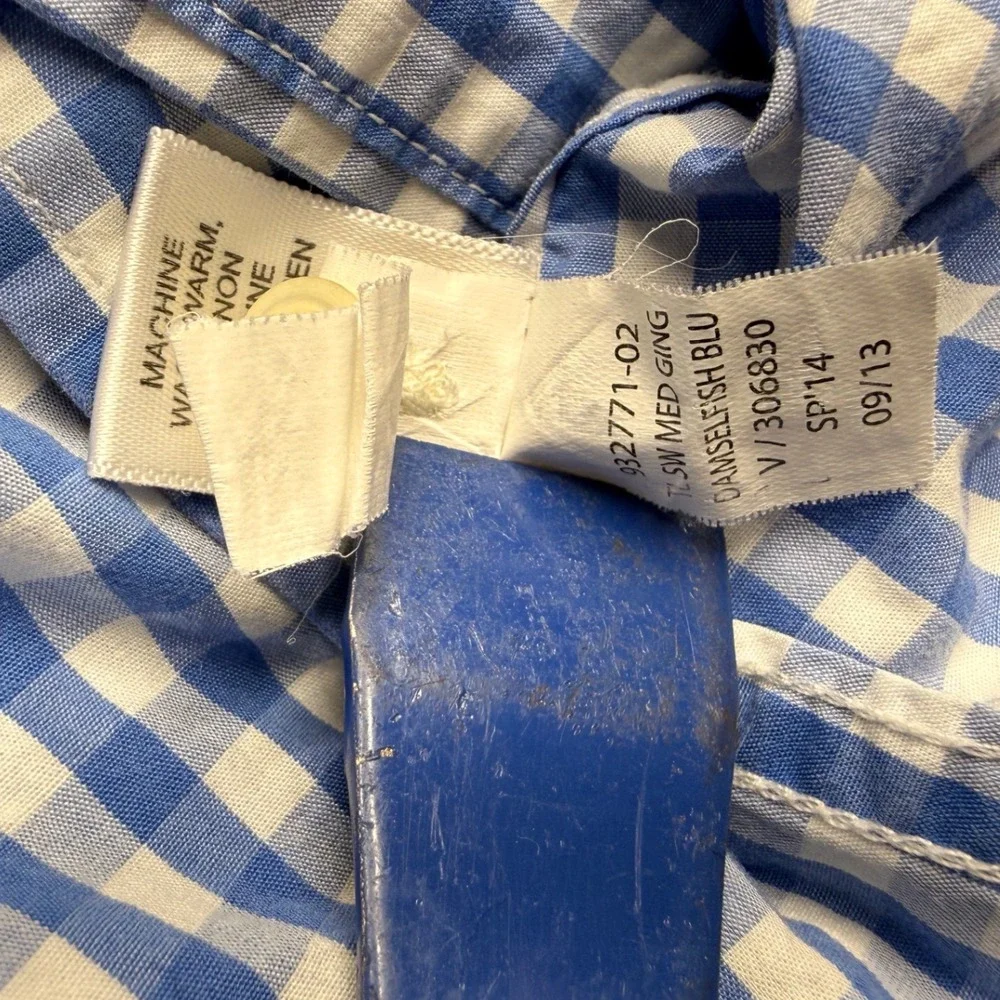 Banana Republic Mens Tailored Slim Fit Soft Wash Gingham Shirt Blue White Medium